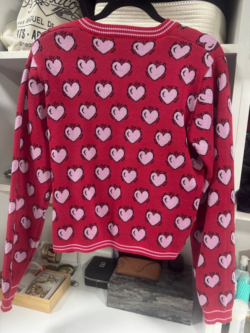 Scotch & Soda Heart Cardigan Red Pink Knit Sweater Size M Amsterdam Cute Preppy - Picture 4 of 6